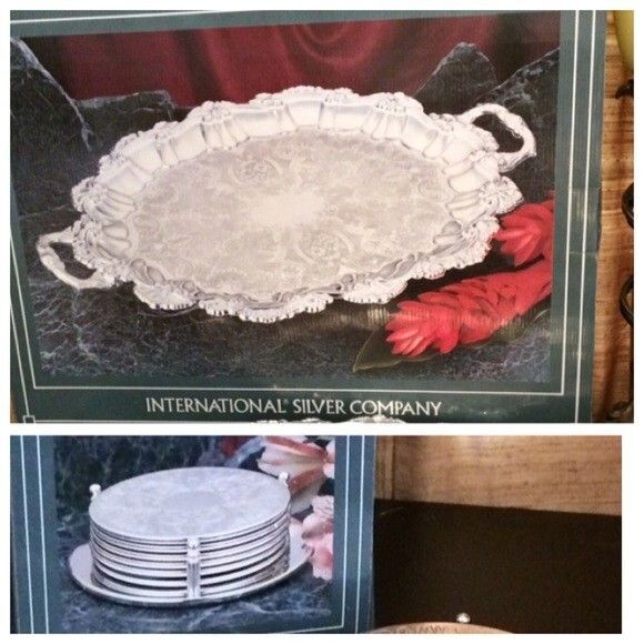 International Silver Company Other - Internation Silver Company Silver Lage Platter w/4 Feet and Coaster w/Holder Set